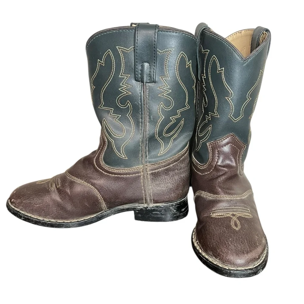 SMOKEY MOUNTAIN BOOTS‎ Cowboy Boots Brown/Black Faux Leather Boys Size 2.5